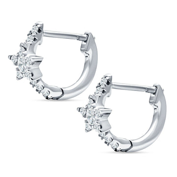 Star Floral Hoop Earring Cubic Zirconia 925 Sterling Silver Wholesale
